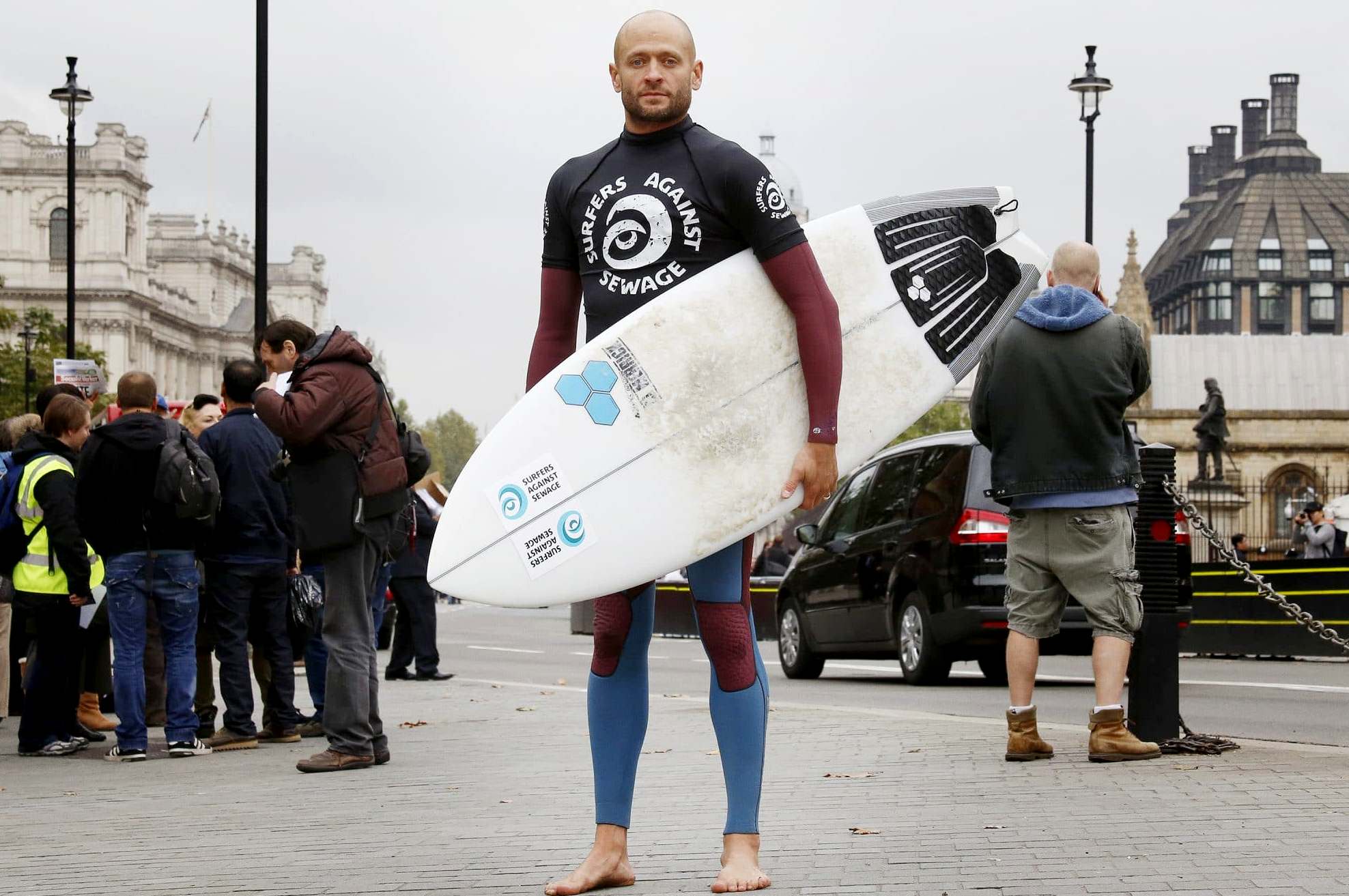 Hugo Tagholm with his surfboard